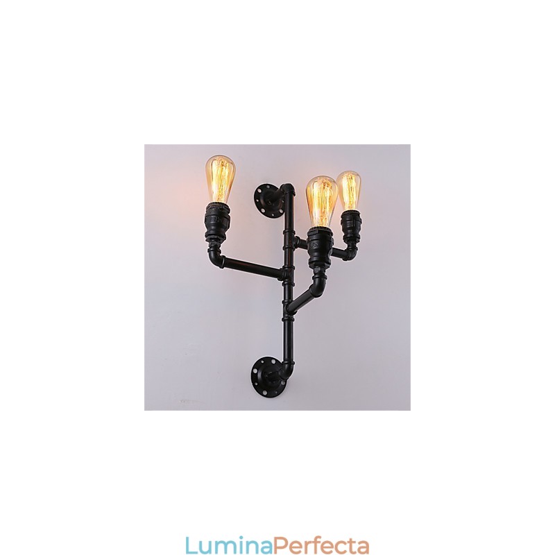 Aplice Industriale Vintage De Perete Lămpi Negre Creative Restaurant Cafe Bar Iluminat Decorativ Cu Finisaj Vopsit 3 Lumini