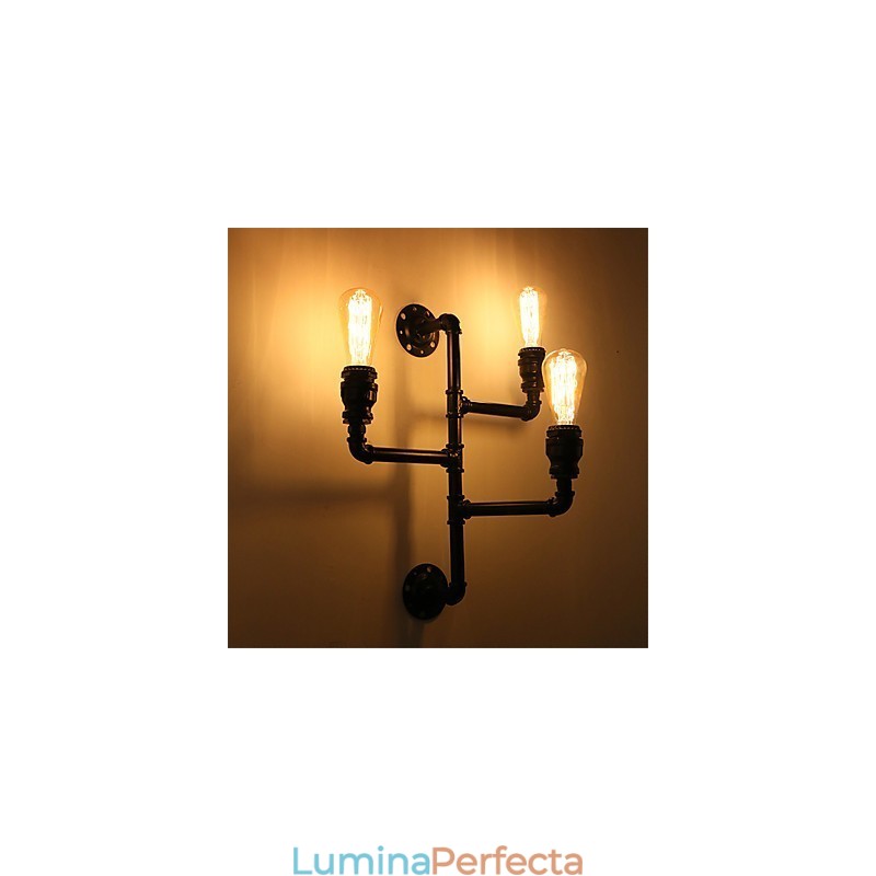 Aplice Industriale Vintage De Perete Lămpi Negre Creative Restaurant Cafe Bar Iluminat Decorativ Cu Finisaj Vopsit 3 Lumini