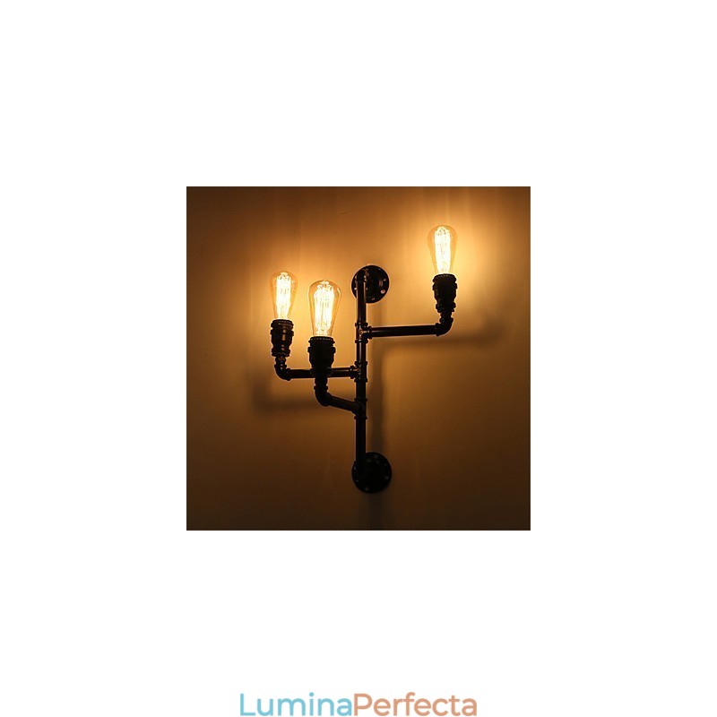 Aplice Industriale Vintage De Perete Lămpi Negre Creative Restaurant Cafe Bar Iluminat Decorativ Cu Finisaj Vopsit 3 Lumini