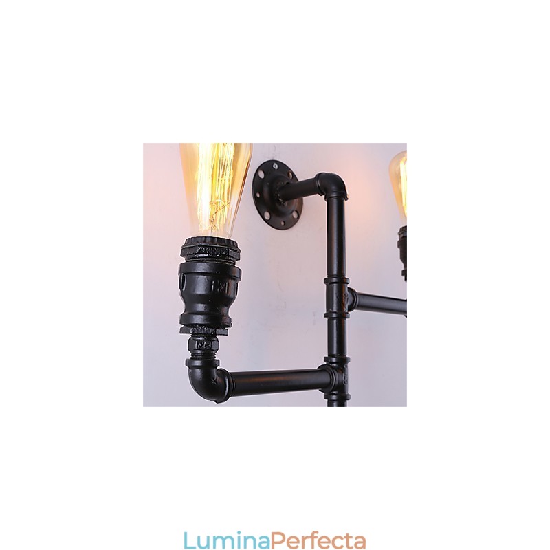 Aplice Industriale Vintage De Perete Lămpi Negre Creative Restaurant Cafe Bar Iluminat Decorativ Cu Finisaj Vopsit 3 Lumini
