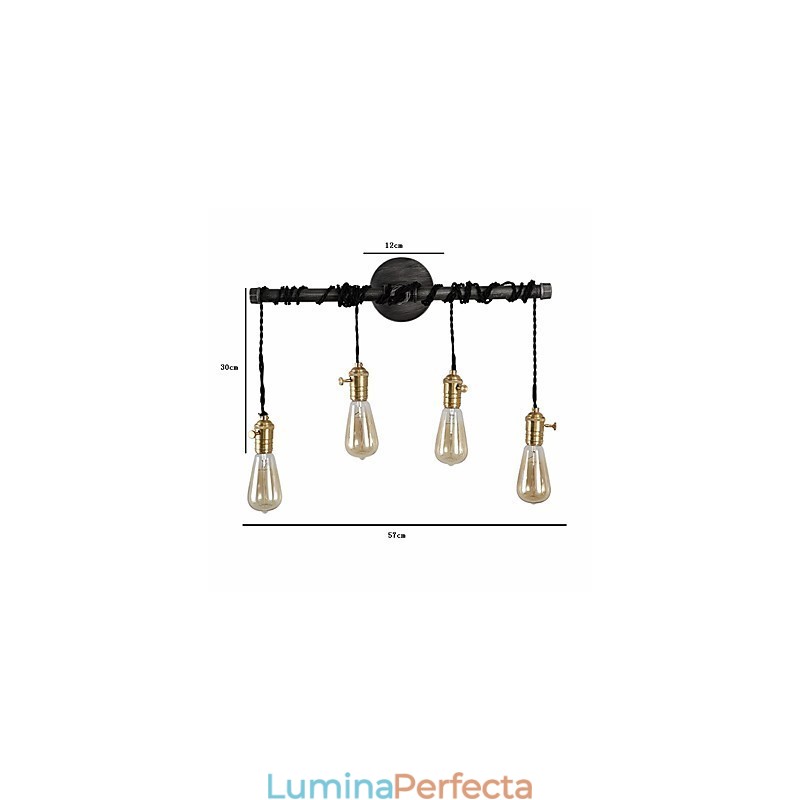 Applique industriale vintage de perete cu comutator Lumini creative Restaurant Cafe Bar Iluminat decorativ cu finisaj vopsit cu 4 lumini