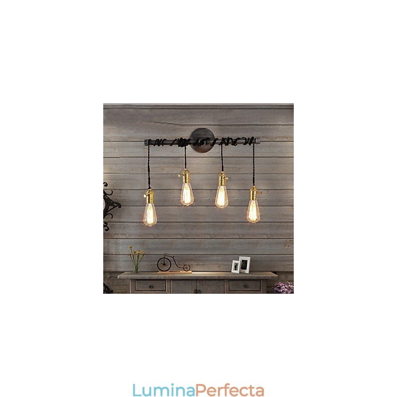 Applique industriale vintage de perete cu comutator Lumini creative Restaurant Cafe Bar Iluminat decorativ cu finisaj vopsit cu 4 lumini