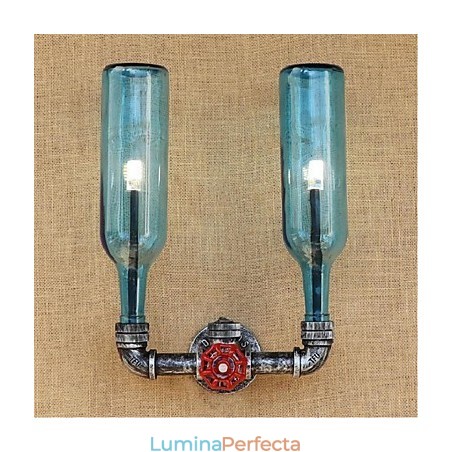 Întrerupător de vânt industrial retro, sticlă de apă, lampă de perete albastru Întrerupător de vânt industrial retro, sticlă de apă, lampă de perete albastru