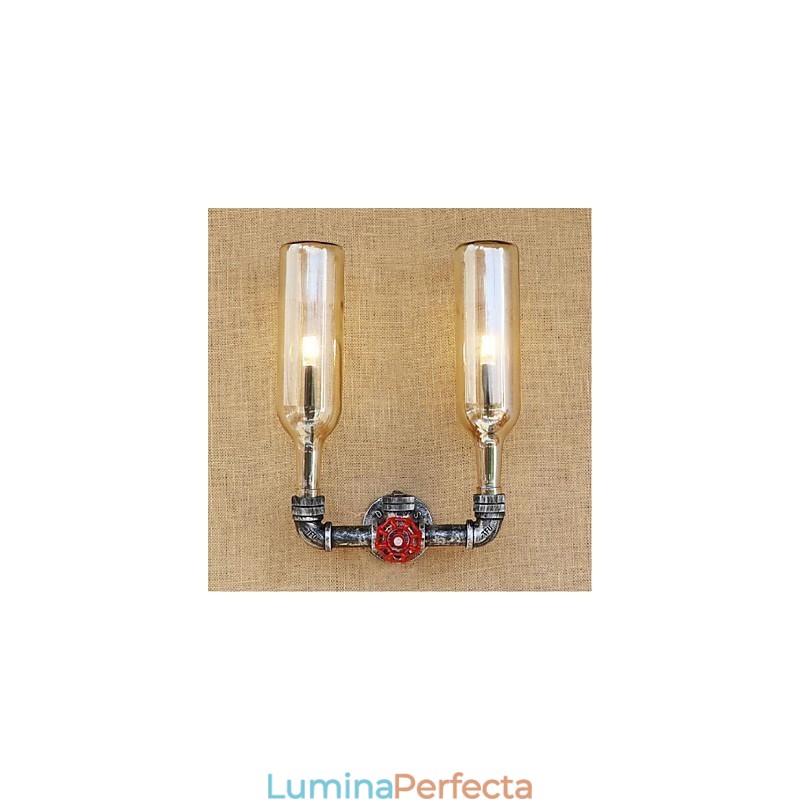 Întrerupător de vânt industrial retro, sticlă de apă, lampă de perete, chihlimbar