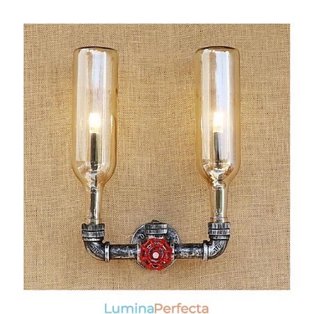 Întrerupător de vânt industrial retro, sticlă de apă, lampă de perete, chihlimbar Întrerupător de vânt industrial retro, sticlă de apă, lampă de perete, chihlimbar