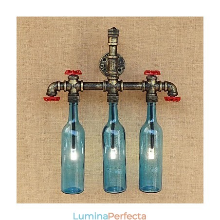 Întrerupător de vânt industrial retro, sticlă de apă, lampă de perete albastru Întrerupător de vânt industrial retro, sticlă de apă, lampă de perete albastru