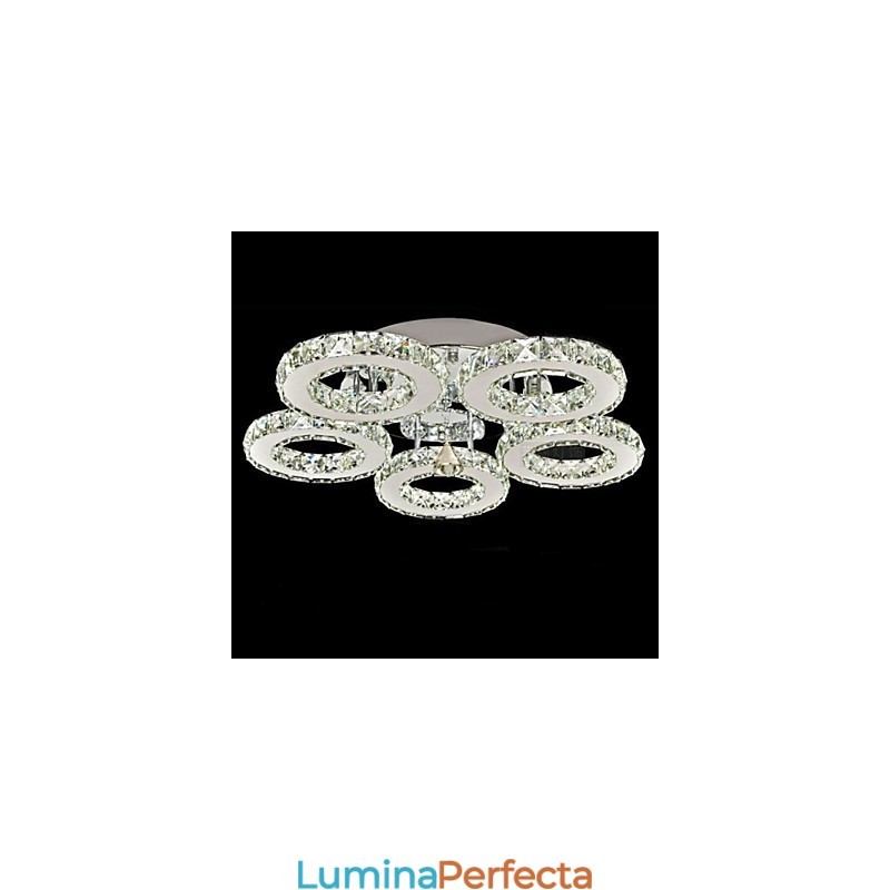 Montaj cu cristale, 5 lumini, oțel inoxidabil galvanizat transparent modern