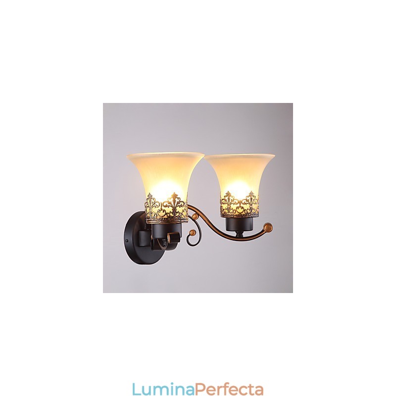 Lampă de perete cu două capetele americane, vintage, din metal cu sticlă, pentru cantină, sufragerie, intrare, foaier, decorare, lampă de perete