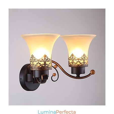 Lampă de perete cu două capetele americane, vintage, din metal cu sticlă, pentru cantină, sufragerie, intrare, foaier, decorare, lampă de perete