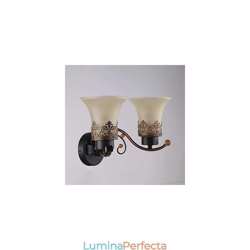 Lampă de perete cu două capetele americane, vintage, din metal cu sticlă, pentru cantină, sufragerie, intrare, foaier, decorare, lampă de perete