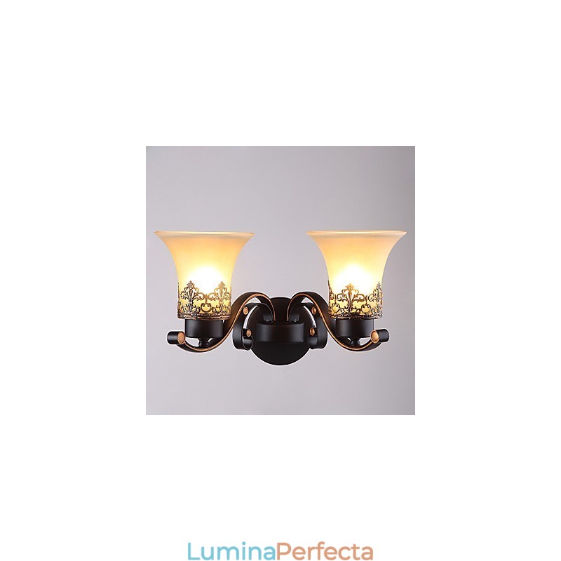 Lampă de perete cu două capetele americane, vintage, din metal cu sticlă, pentru cantină, sufragerie, intrare, foaier, decorare, lampă de perete