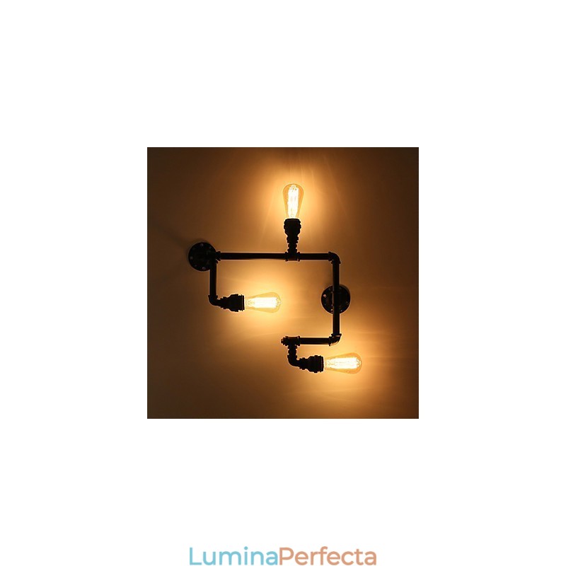 Aplice Industriale Vintage De Perete Lămpi Negre Creative Restaurant Cafe Bar Iluminat Decorativ Cu Finisaj Vopsit 3 Lumini