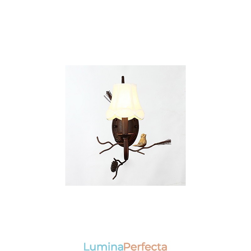 Lampă de perete din metal vintage nord-american cu pasăre din rășină și lampă de perete cu con de pin potrivită pentru lumina de perete din sufragerie
