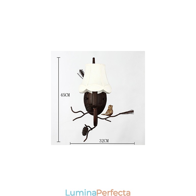 Lampă de perete din metal vintage nord-american cu pasăre din rășină și lampă de perete cu con de pin potrivită pentru lumina de perete din sufragerie