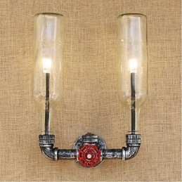 Comutator de vânt industrial retro, sticlă de apă, lampă de perete