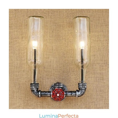 Comutator de vânt industrial retro, sticlă de apă, lampă de perete