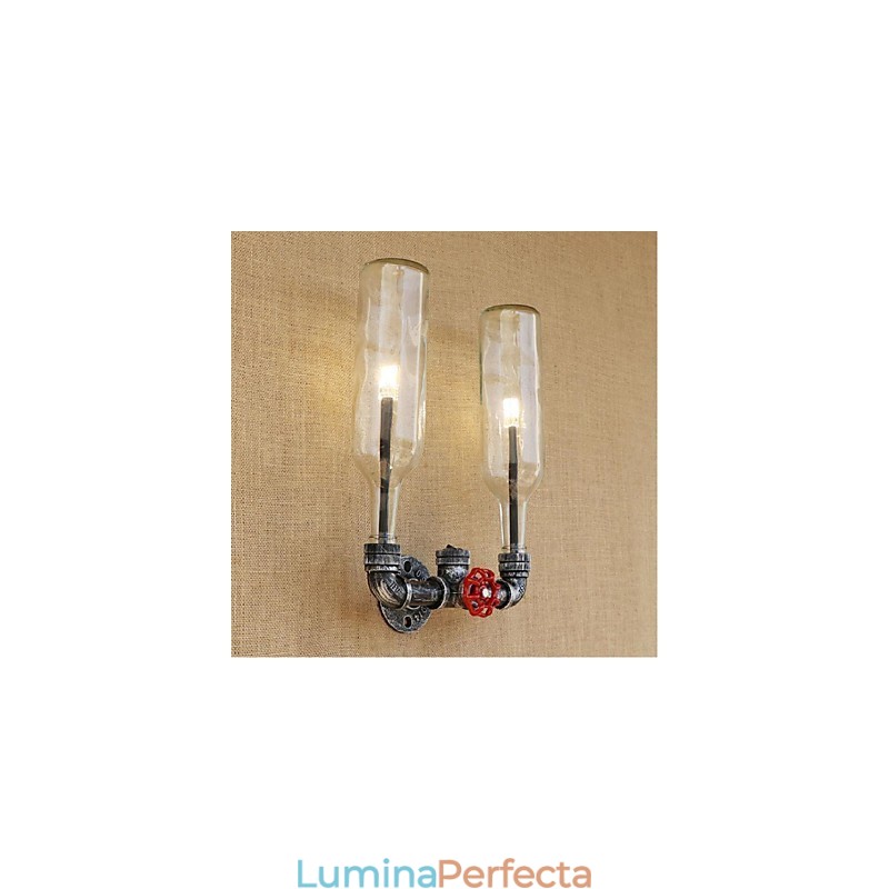 Comutator de vânt industrial retro, sticlă de apă, lampă de perete