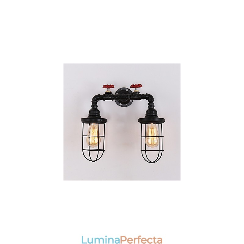 Aplice de perete cu țeavă industrială retro cu 2 capete Loft simplu, cușcă de păsări neagră, metal pentru sufragerie, bucătărie, bar, iluminat de decorare a cafenelei