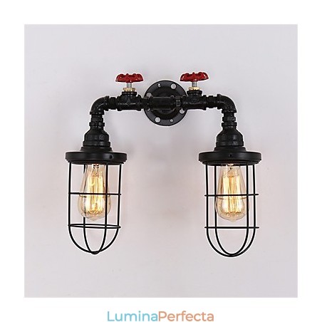 Aplice de perete cu țeavă industrială retro cu 2 capete Loft simplu, cușcă de păsări neagră, metal pentru sufragerie, bucătărie, bar, iluminat de decorare a cafenelei Aplice de perete cu țeavă industrială retro cu 2 capete Loft simplu, cușcă de păsări neagră, metal pentru sufragerie, bucătărie, bar, iluminat de decorare a cafenelei