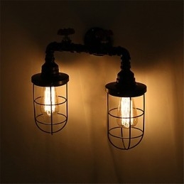 Aplice de perete cu țeavă industrială retro cu 2 capete Loft simplu, cușcă de păsări neagră, metal pentru sufragerie, bucătărie, bar, iluminat de decorare a cafenelei