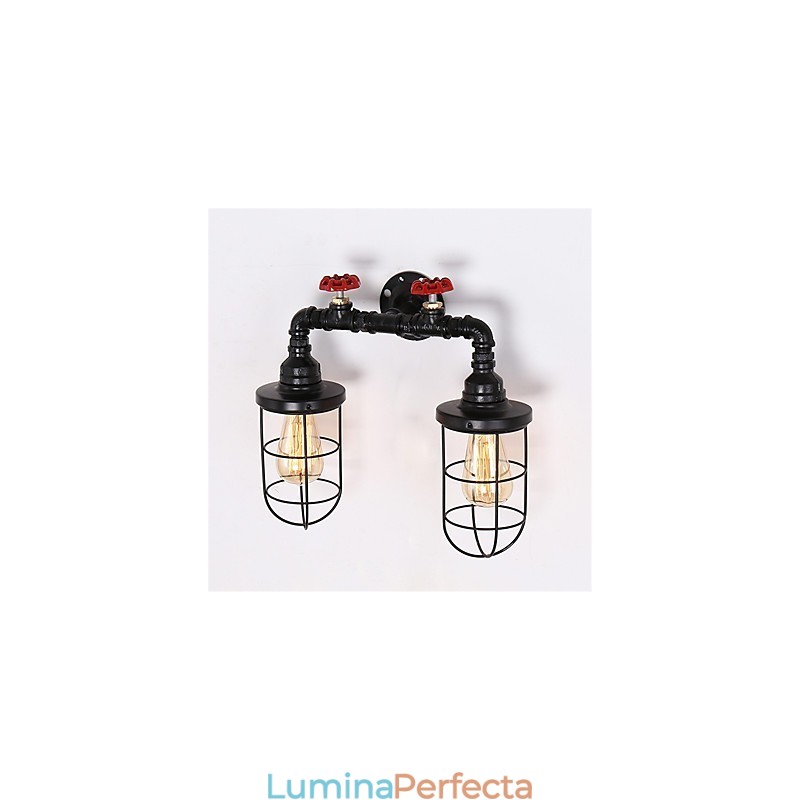 Aplice de perete cu țeavă industrială retro cu 2 capete Loft simplu, cușcă de păsări neagră, metal pentru sufragerie, bucătărie, bar, iluminat de decorare a cafenelei