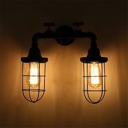Aplice de perete cu țeavă industrială retro cu 2 capete Loft simplu, cușcă de păsări neagră, metal pentru sufragerie, bucătărie, bar, iluminat de decorare a cafenelei