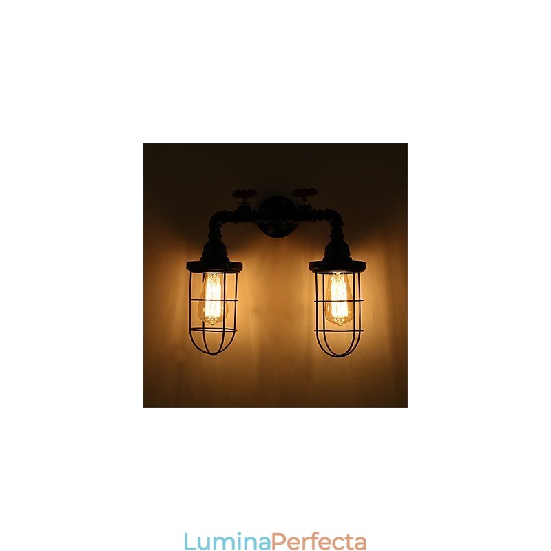 Aplice de perete cu țeavă industrială retro cu 2 capete Loft simplu, cușcă de păsări neagră, metal pentru sufragerie, bucătărie, bar, iluminat de decorare a cafenelei
