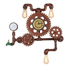 Aplice de perete cu țeavă industrială de epocă, formă de roată din lemn, lumini rotative creative, iluminat de decorare pentru bar, restaurant, cafenea