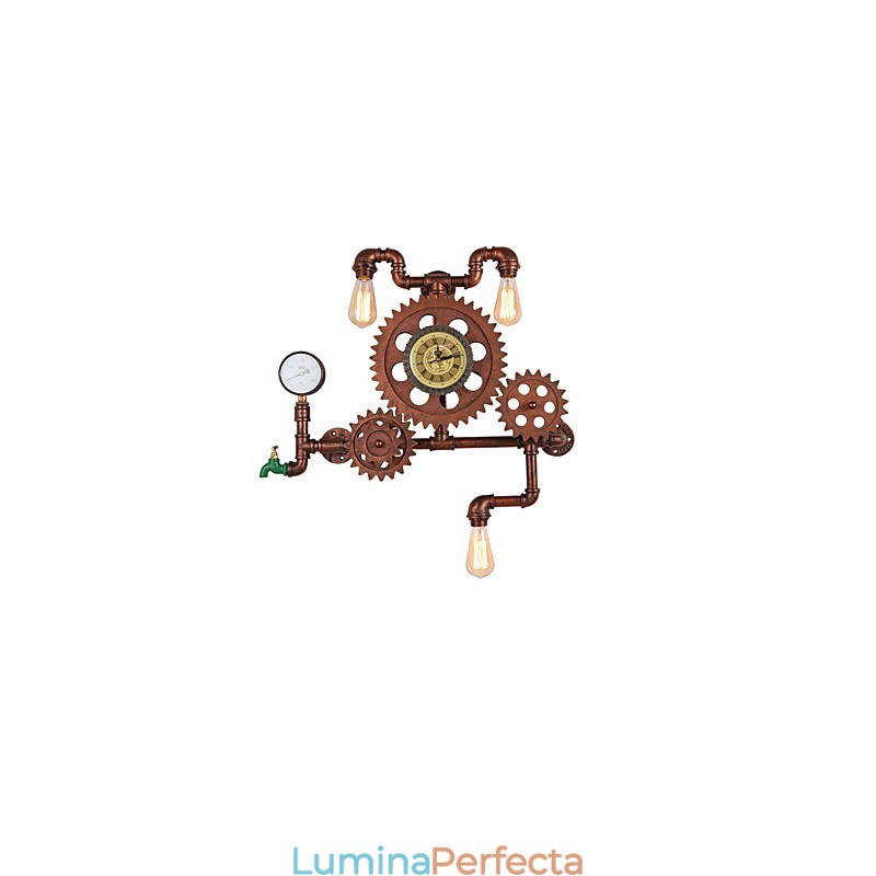 Aplice de perete cu țeavă industrială de epocă, formă de roată din lemn, lumini rotative creative, iluminat de decorare pentru bar, restaurant, cafenea