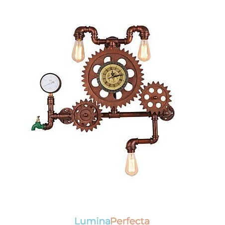 Aplice de perete cu țeavă industrială de epocă, formă de roată din lemn, lumini rotative creative, iluminat de decorare pentru bar, restaurant, cafenea Aplice de perete cu țeavă industrială de epocă, formă de roată din lemn, lumini rotative creative, iluminat de decorare pentru bar, restaurant, cafenea