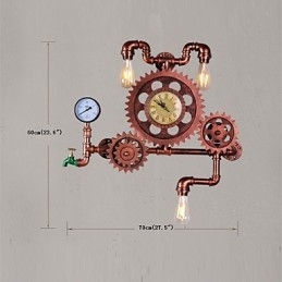 Aplice de perete cu țeavă industrială de epocă, formă de roată din lemn, lumini rotative creative, iluminat de decorare pentru bar, restaurant, cafenea