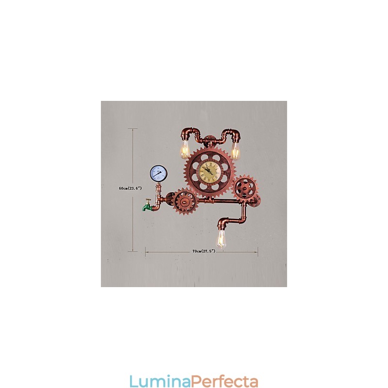 Aplice de perete cu țeavă industrială de epocă, formă de roată din lemn, lumini rotative creative, iluminat de decorare pentru bar, restaurant, cafenea