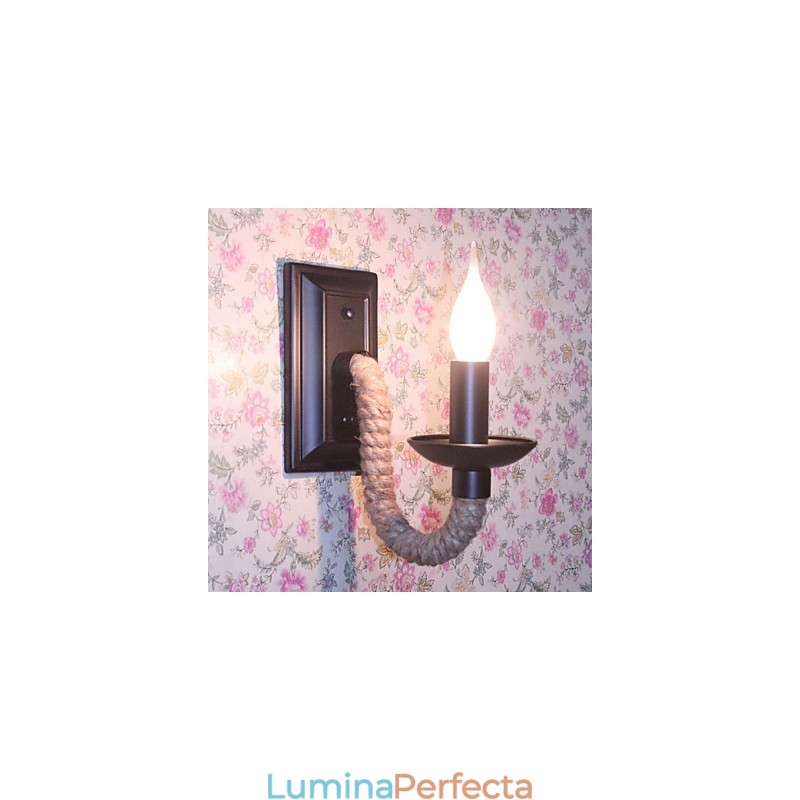 Lampă de perete retro cu frânghie de cânepă Personalitate creativă Lampă cu lumânare din fier