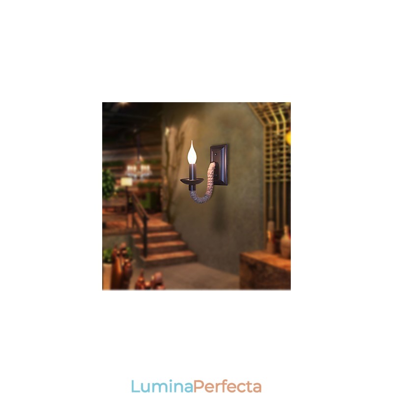 Lampă de perete retro cu frânghie de cânepă Personalitate creativă Lampă cu lumânare din fier
