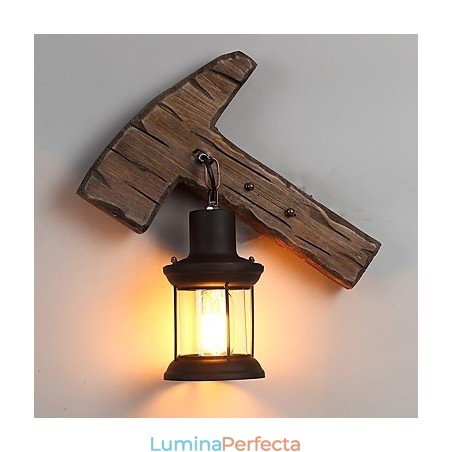 Lampă de perete cu un singur cap industrial, vintage, retro, din lemn, din metal, culoare, pentru decorarea coridorului hotelului