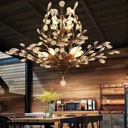 Vintage Crystal Flush Mount 8 lumini Metal Pictura Negru SAU Auriu