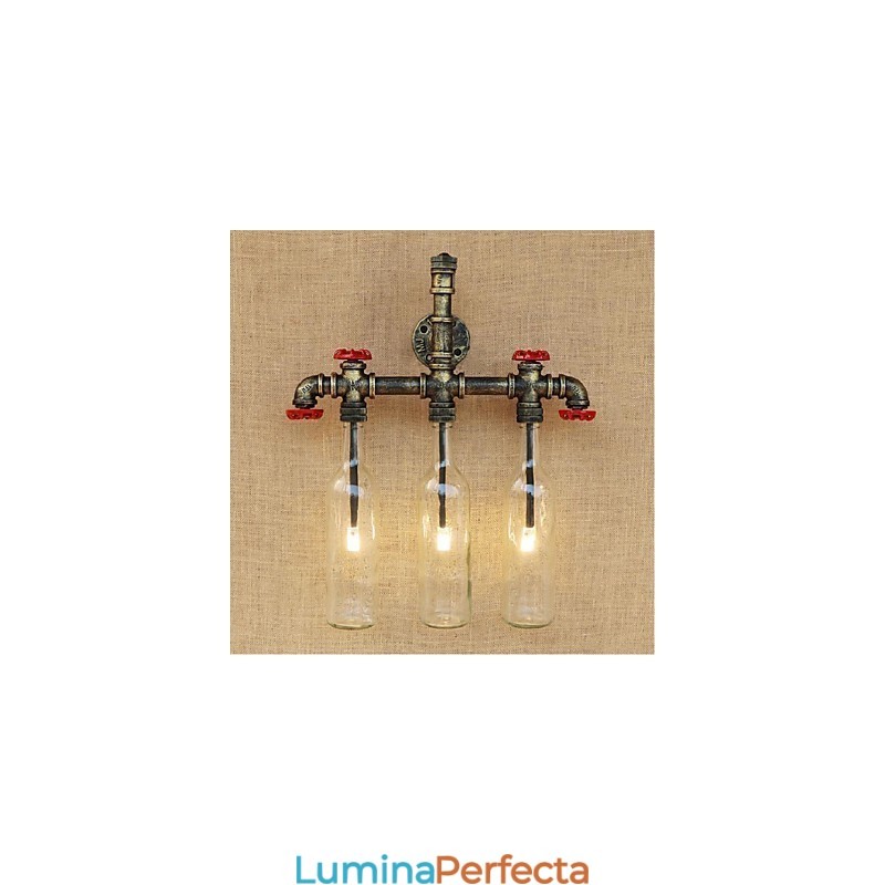 Comutator de vânt industrial retro, sticlă de apă, lampă de perete