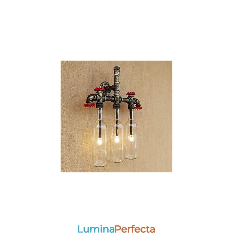 Comutator de vânt industrial retro, sticlă de apă, lampă de perete