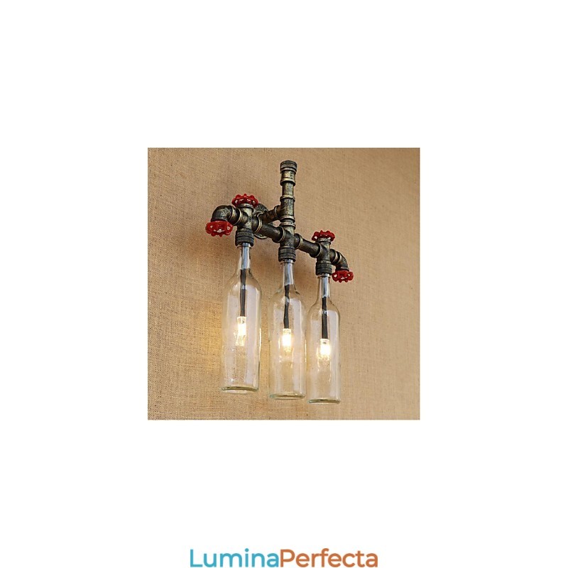 Comutator de vânt industrial retro, sticlă de apă, lampă de perete