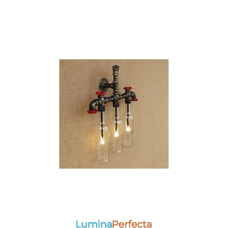 Comutator de vânt industrial retro, sticlă de apă, lampă de perete