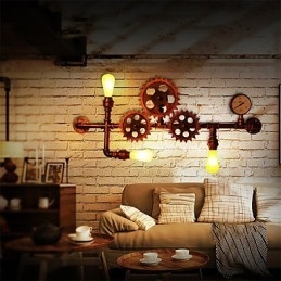 Aplice de perete cu țeavă industrială de epocă Forma cârmă din lemn Lumini rotative creative Restaurant Cafe Bar Iluminat decorativ