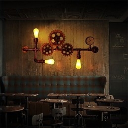 Aplice de perete cu țeavă industrială de epocă Forma cârmă din lemn Lumini rotative creative Restaurant Cafe Bar Iluminat decorativ