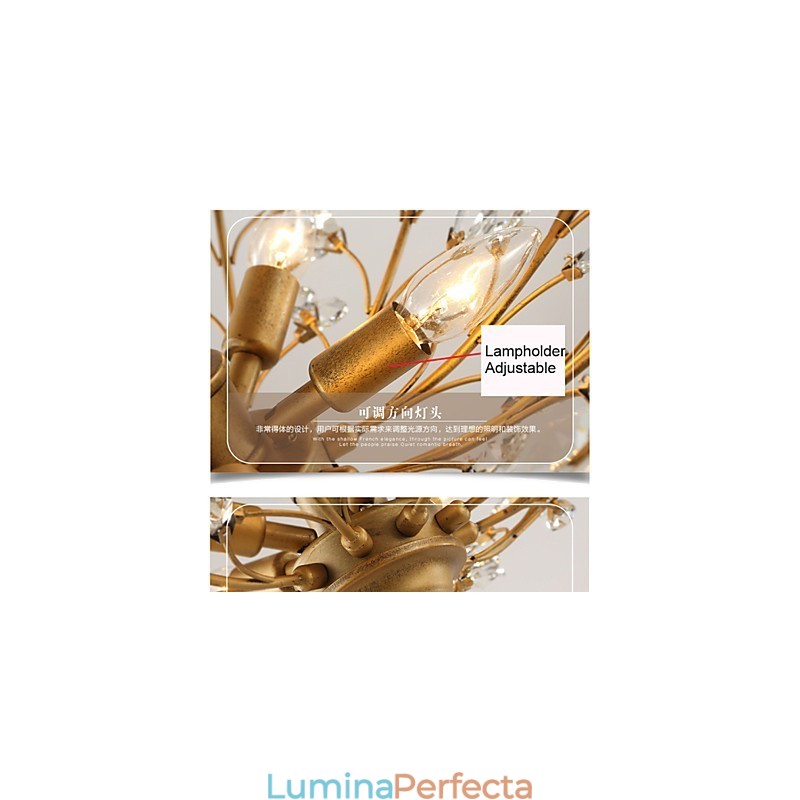 Vintage Crystal Flush Mount 8 lumini Metal Pictura Negru SAU Auriu