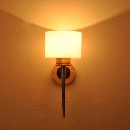 Aplica de Perete Simpla Lampa de Birou Noptiera Cu Abajur din Sticla si Lemn Masiv pentru Dormitor Comoda Sufragerie Cameră Bebeluş