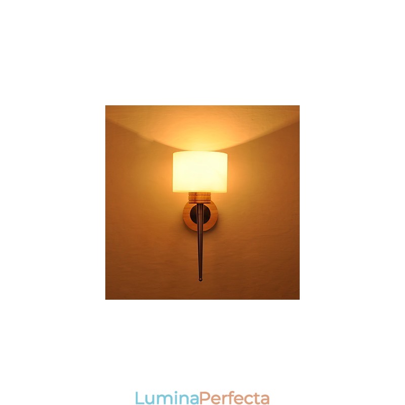 Aplica de Perete Simpla Lampa de Birou Noptiera Cu Abajur din Sticla si Lemn Masiv pentru Dormitor Comoda Sufragerie Cameră Bebeluş