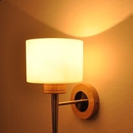 Aplica de Perete Simpla Lampa de Birou Noptiera Cu Abajur din Sticla si Lemn Masiv pentru Dormitor Comoda Sufragerie Cameră Bebeluş