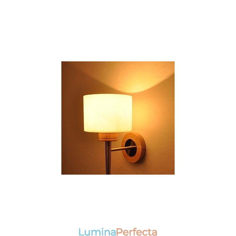 Aplica de Perete Simpla Lampa de Birou Noptiera Cu Abajur din Sticla si Lemn Masiv pentru Dormitor Comoda Sufragerie Cameră Bebeluş