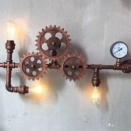 Aplice de perete cu țeavă industrială de epocă Forma roată din lemn Lumini rotative creative Restaurant Cafe Bar Iluminat decorativ