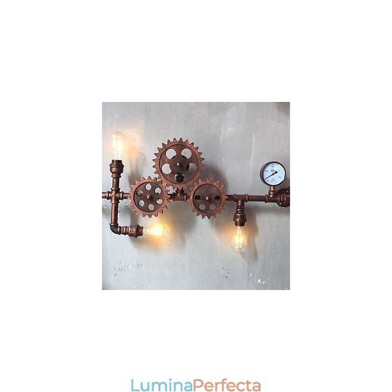 Aplice de perete cu țeavă industrială de epocă Forma roată din lemn Lumini rotative creative Restaurant Cafe Bar Iluminat decorativ