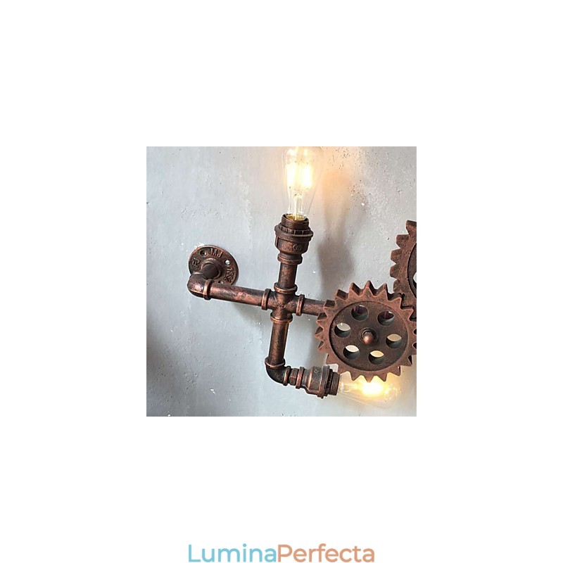 Aplice de perete cu țeavă industrială de epocă Forma roată din lemn Lumini rotative creative Restaurant Cafe Bar Iluminat decorativ